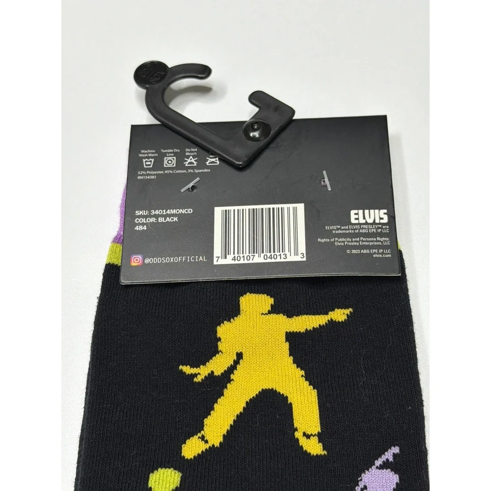 ODD SOX Elvis Presley Graphic Crew Socks Fits Mens 8-12 Womens 9-13 Black Purple
